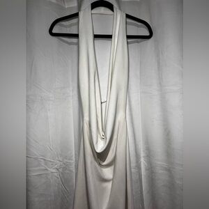 White Deep-Cut Halter Backless Maxi Dress
